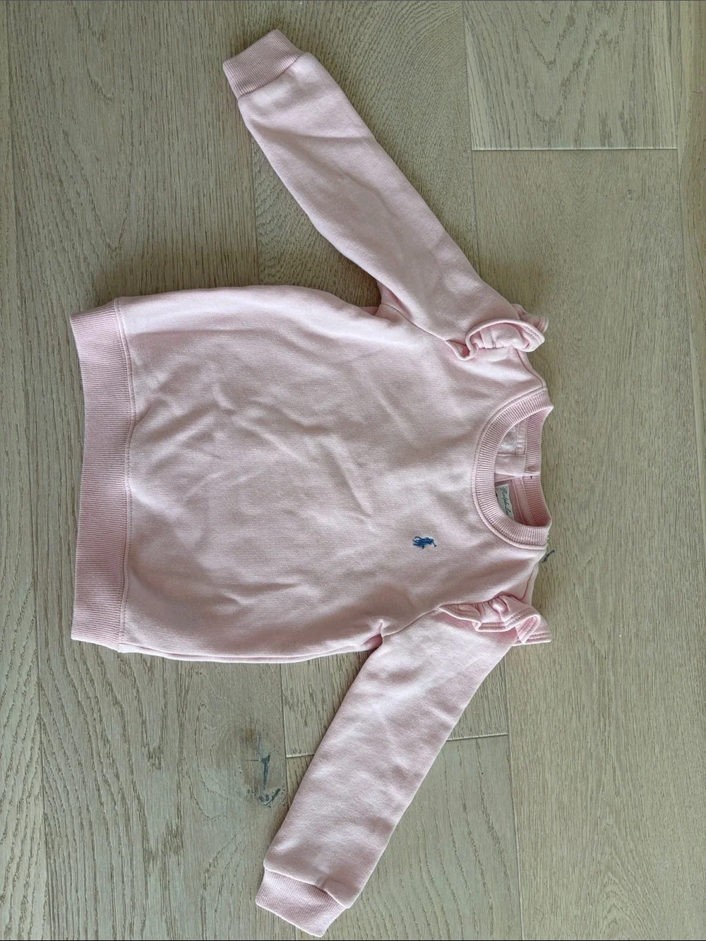 Ralph Lauren Light Pink Ruffle Shoulder Sweatshirt with Blue Pony